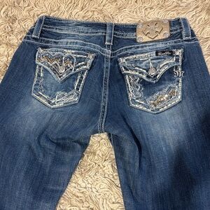 Miss Me Women's Dark Blue Boot Cut Jeans with Embellished Pockets